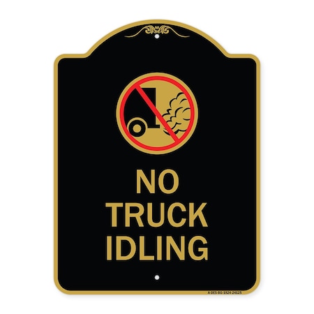 Signmission Driveway Sign No Truck Idling W/ Graphic, Black & Gold Aluminum Sign, 18" x 24", BG-1824-24125 A-DES-BG-1824-24125